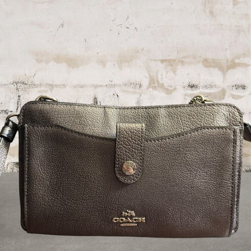 Coach Noa Pop Up Messenger Gray/Silver Leather Crossbody